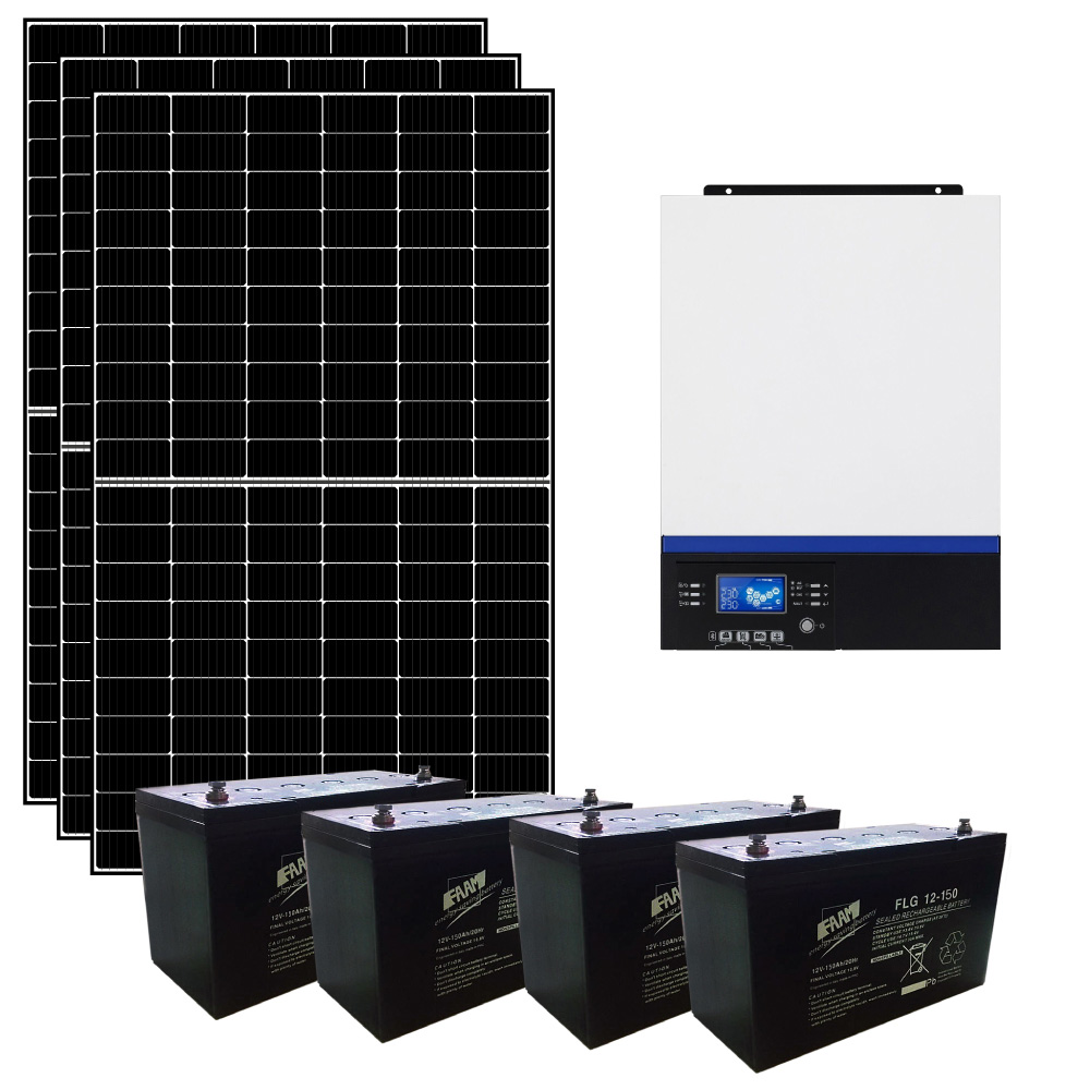 Kit fotovoltaico ibrido ad isola 2 kWp con inverter 5000W 48V MPPT e 4 batterie 150Ah | KIT2KWKS