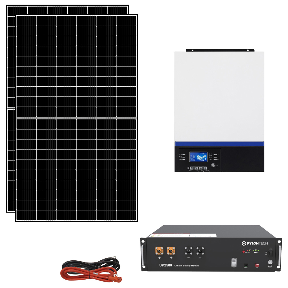 Kit fotovoltaico ibrido ad isola 2 kWp con inverter 3000W 24V MPPT e batterie Litio LiFePO4 | KIT2KWLIT