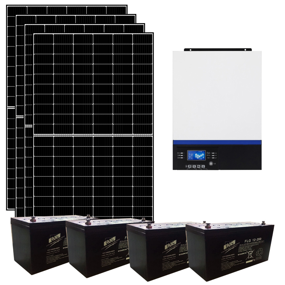 Kit fotovoltaico ibrido ad isola 3 kWp con inverter 5000W 48V MPPT e 4 batterie 200Ah | KIT3KWKS
