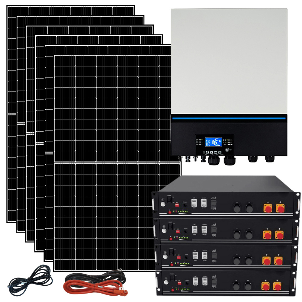 Kit fotovoltaico ibrido ad isola 6 kWp inverter 7200W 48V 2xMPPT e 9,6kWh batterie Litio LiFePO4 | KIT6KWLIT