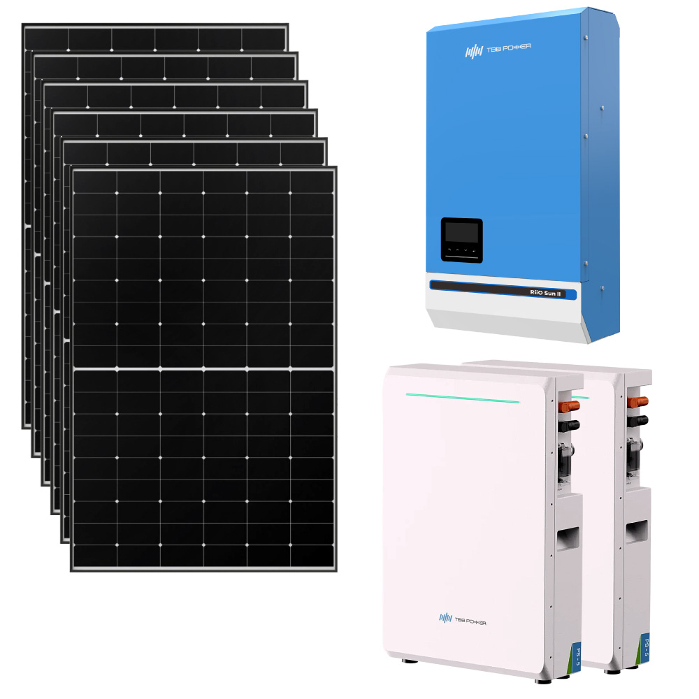Kit fotovoltaico ibrido ad isola 6 kWp inverter TBB 6 kW 48V 2xMPPT e 9,6kWh batterie Litio LiFePO4 | KIT6KWTBB