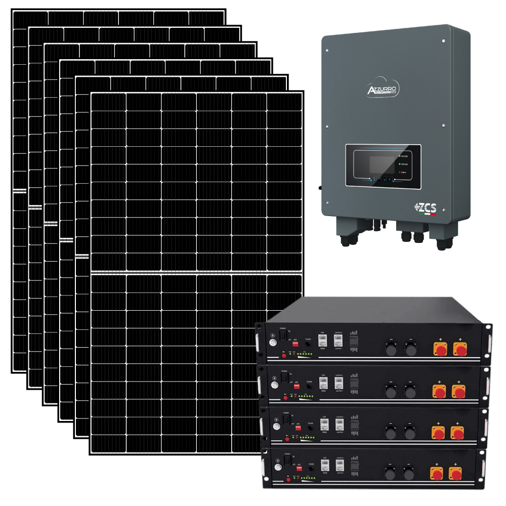 Kit fotovoltaico 6 kWp con accumulo 9,8 kWh con pannelli, inverter Zucchetti e batterie Pylontech