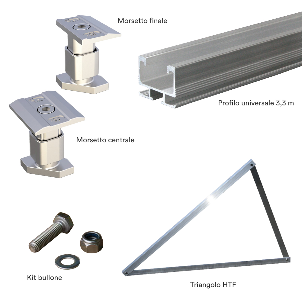 Kit struttura fissaggio 2 pannelli fotovoltaici per tetto piano (1x2)