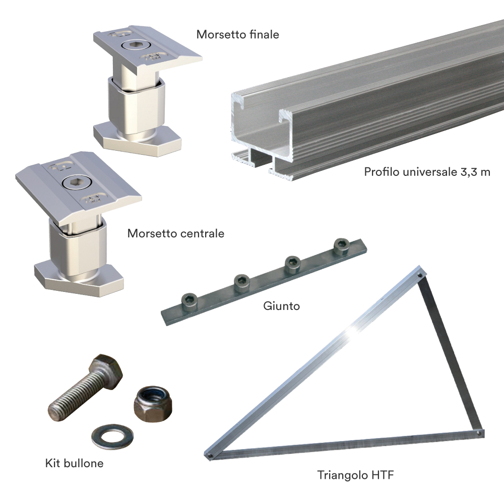 Kit struttura fissaggio 10 pannelli fotovoltaici su tetto piano (1x10 oppure 2x5)