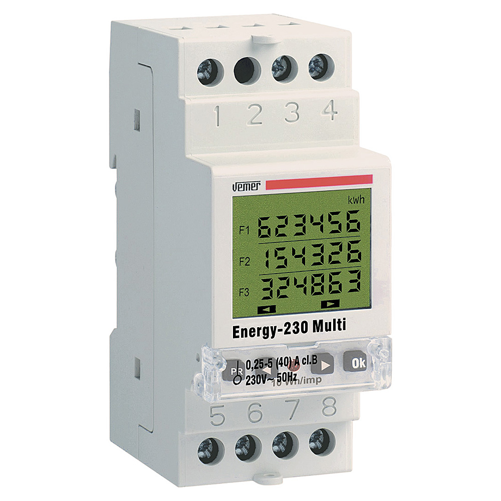 Contatore energia elettrica con display Energy-230 MULTI per monitorare le singole fasce (F1,F2,F3) | VEMER | VE429700