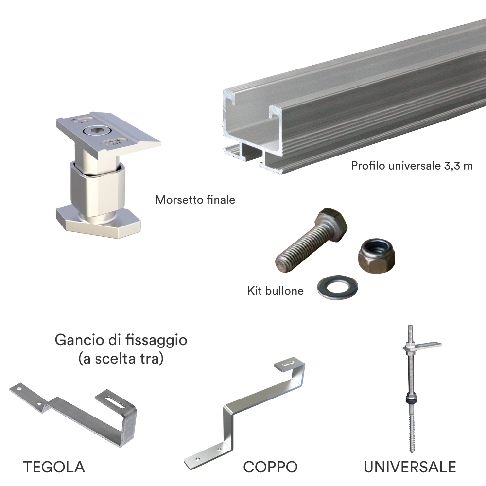 Kit struttura fissaggio 1 pannello fotovoltaico per tetto inclinato