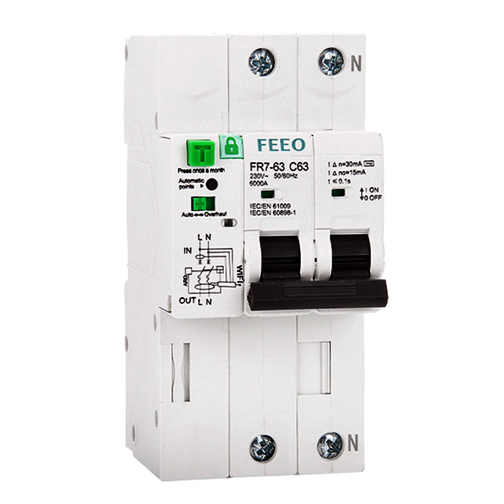 Interruttore magnetotermico WiFI 2 poli 63A 240V AC Curva C 10KA | FEEO