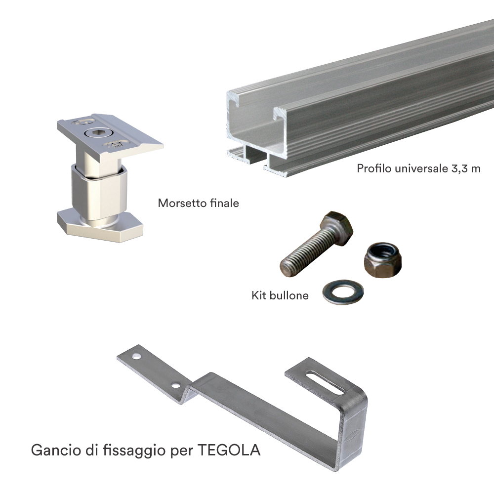 Kit struttura fissaggio 1 pannello fotovoltaico su tetto in TEGOLE