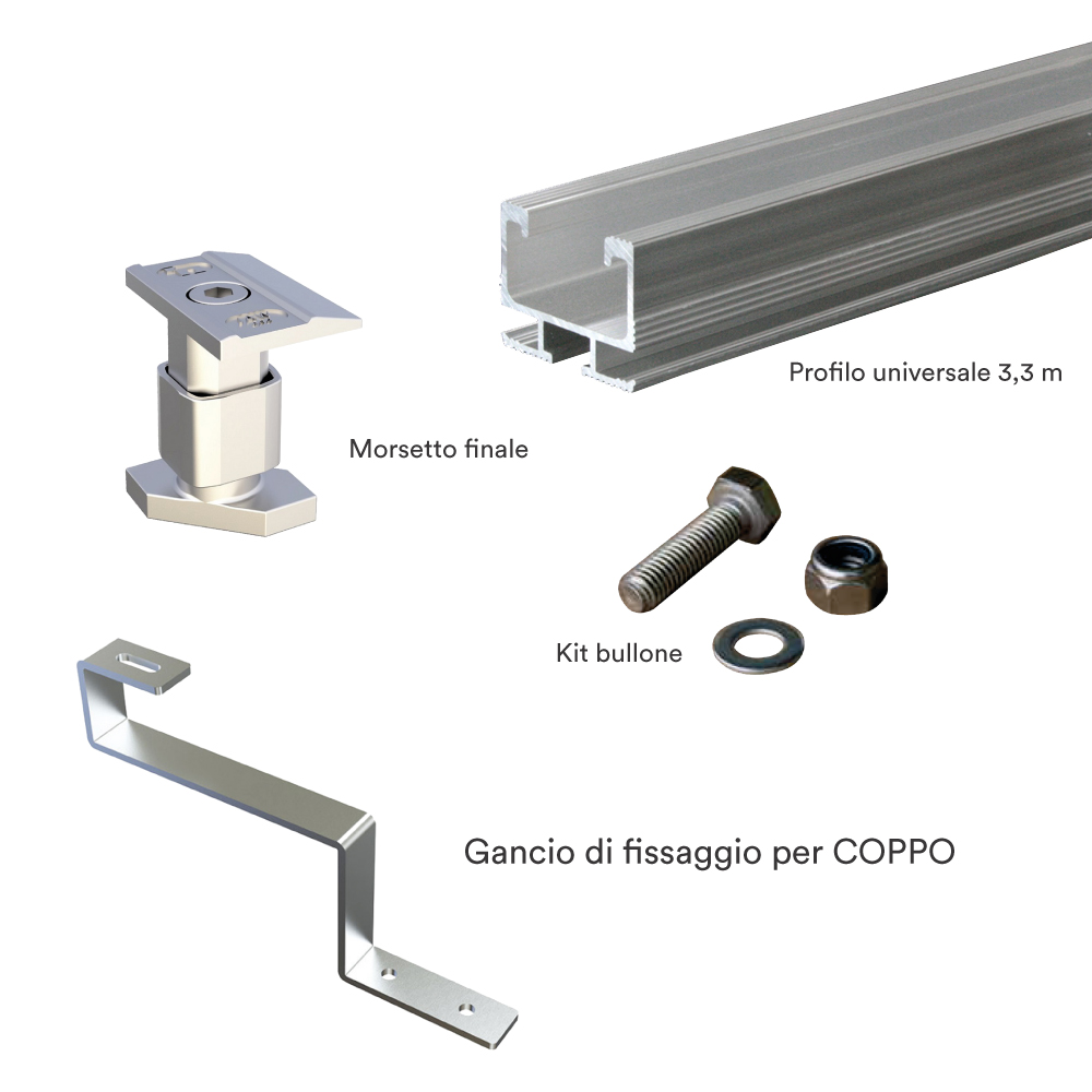 Kit struttura fissaggio 1 pannello fotovoltaico su tetto in COPPI