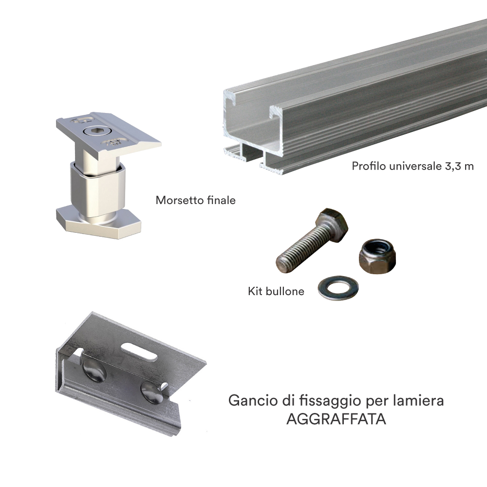 Kit struttura fissaggio 1 pannello fotovoltaico su lamiera AGGRAFFATA