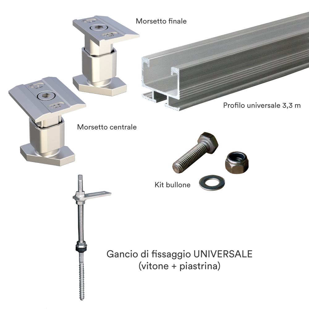 Kit struttura fissaggio 2 pannelli fotovoltaico UNIVERSALE (1x2)