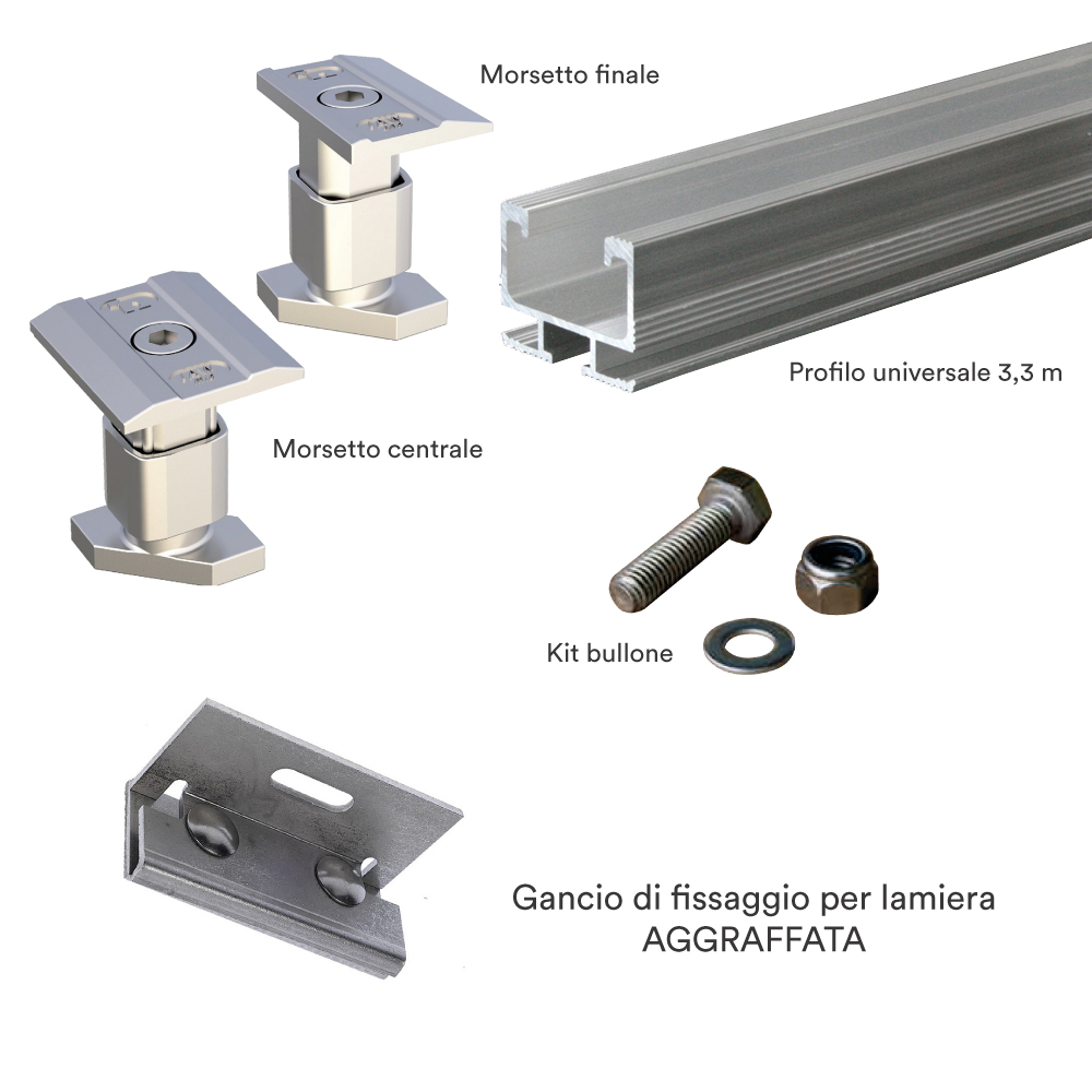 Kit struttura fissaggio 2 pannelli fotovoltaici su lamiera AGGRAFFATA