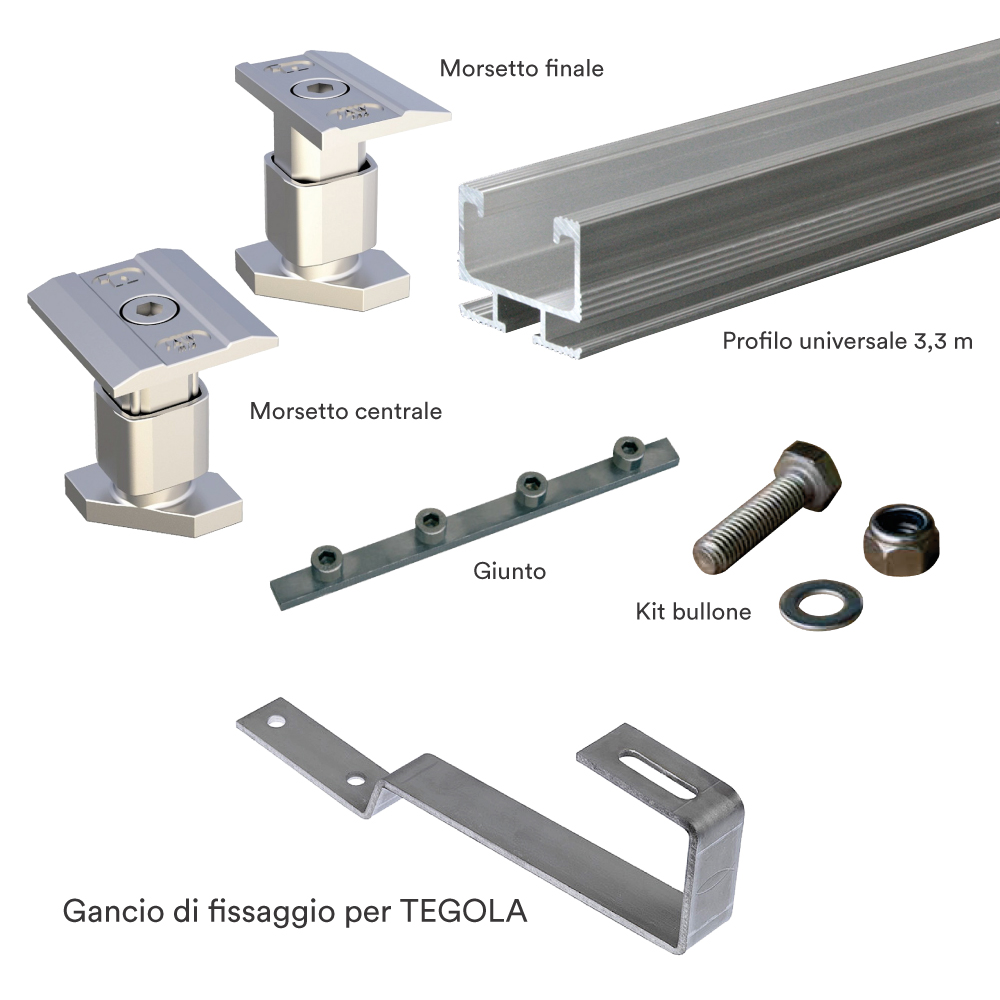 Kit struttura fissaggio 6 pannelli fotovoltaici su tetto in TEGOLE
