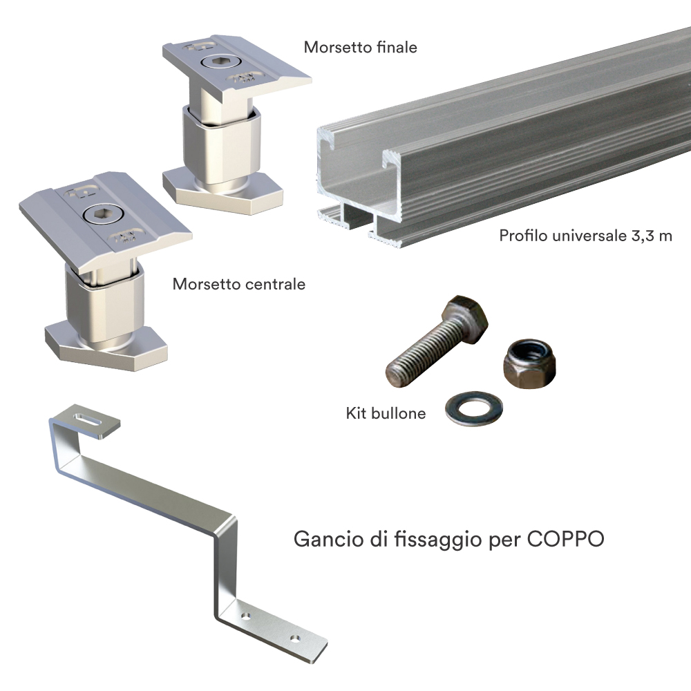 Kit struttura fissaggio 2 pannelli fotovoltaici su tetto in COPPI