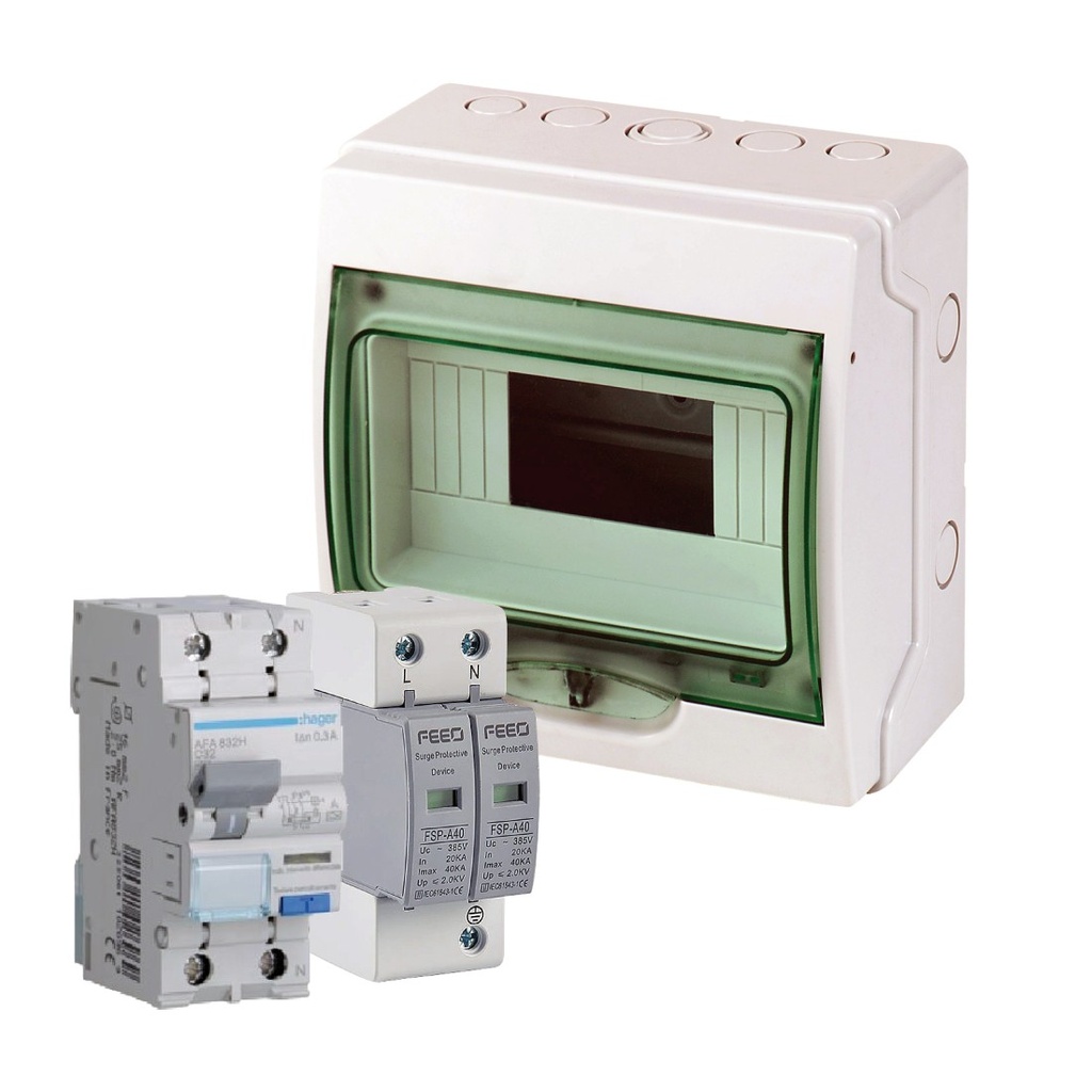 Kit quadro di protezione CA 32A specifico per impianti fotovoltaici (ideale fino a 7 kW)