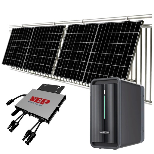 [KIT08KWCEIBAT] Kit fotovoltaico da balcone con accumulo 2,2kWh ed inverter 800W conforme CEI0-21 | KIT08KWCEIBAT