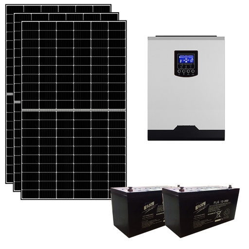 [KIT1KWKS] Kit fotovoltaico ibrido ad isola 1 kWp con inverter 3000W 24V PWM e 2 batterie 200Ah | KIT1KWKS