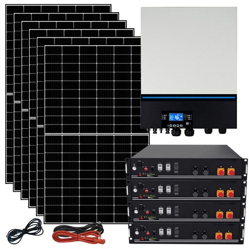 [KIT6KWLIT] Kit fotovoltaico ibrido ad isola 6 kWp inverter 7200W 48V 2xMPPT e 9,6kWh batterie Litio LiFePO4 | KIT6KWLIT