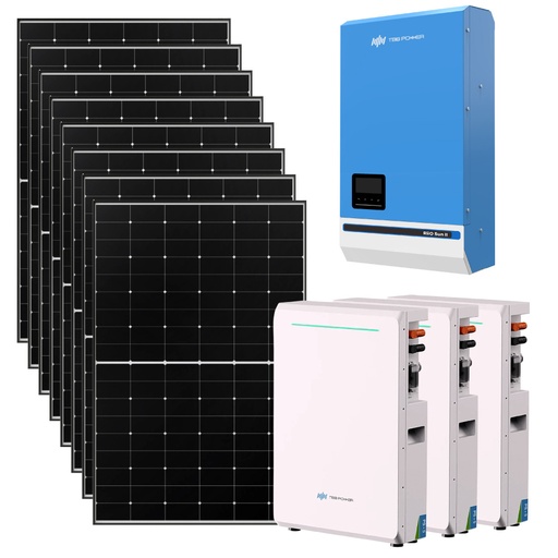 [KIT8KWTBB] Kit fotovoltaico ibrido ad isola 8 kWp inverter TBB 8 kW 48V 2xMPPT e 14,4kWh batterie Litio LiFePO4 | KIT8KWTBB