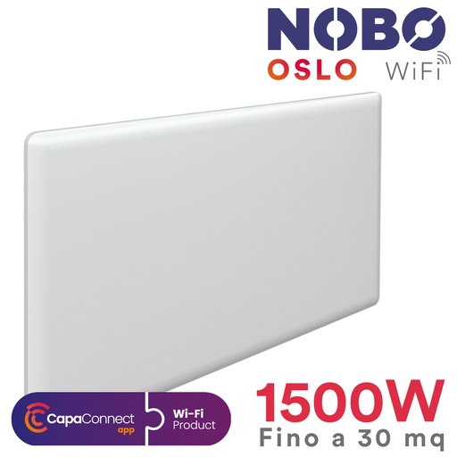 [O82440015] Radiatore elettrico norvegese NOBO OSLO WiFi 1500W per ambienti fino a 30 m²