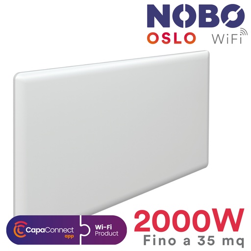 [O82440020] Radiatore elettrico norvegese NOBO OSLO WiFi 2000W per ambienti fino a 35 m²