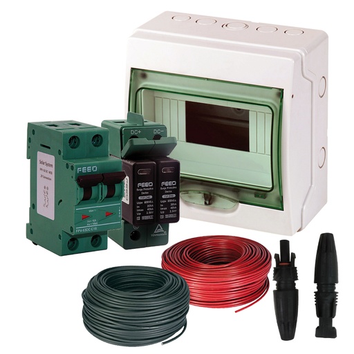 Kit quadro protezione 1 stringa PV magnetotermico, scaricatore, cavi e connettori | QUA-CC-1S