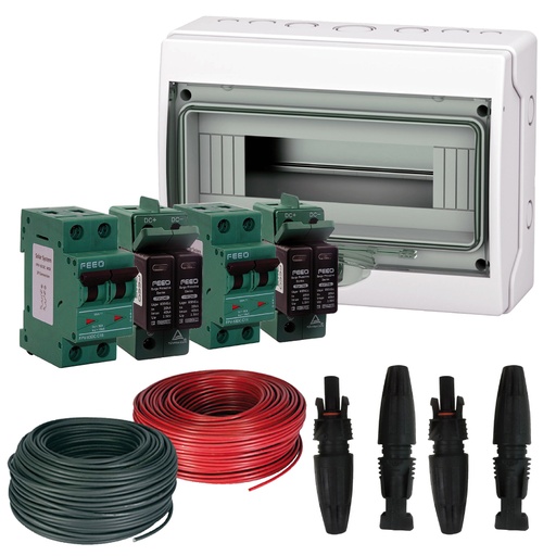 Kit quadro protezione 2 stringhe PV magnetotermici, scaricatori, cavi e connettori | QUA-CC-2S