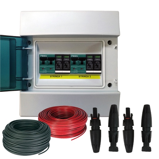 Kit quadro protezione precablato 2 stringhe PV con cavi e connettori | QUAP-CC-2S