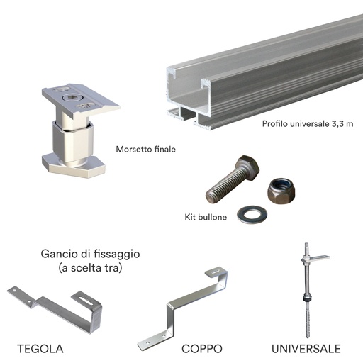[STRU01] Kit struttura fissaggio 1 pannello fotovoltaico su tetto a falda inclinata