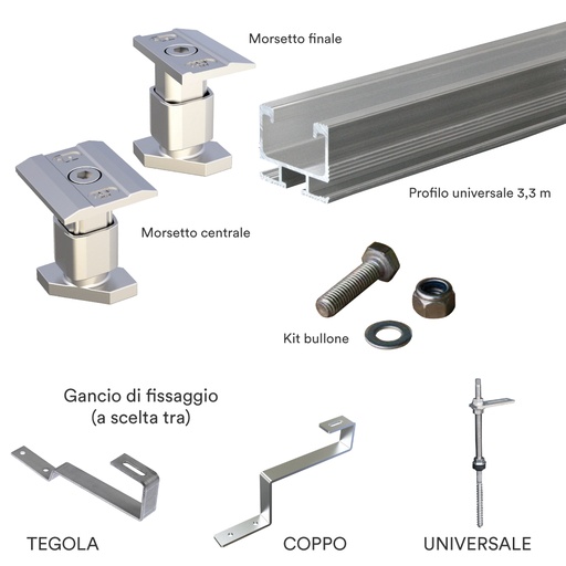 Kit struttura fissaggio 2 pannelli fotovoltaici per tetto inclinato (1x2)