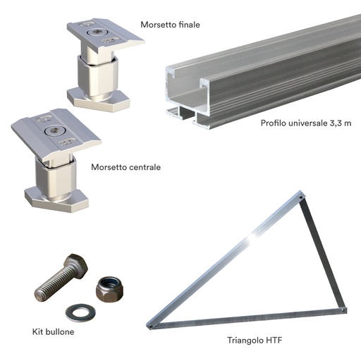 [STRU02P] Kit struttura fissaggio 2 pannelli fotovoltaici per tetto piano (1x2)