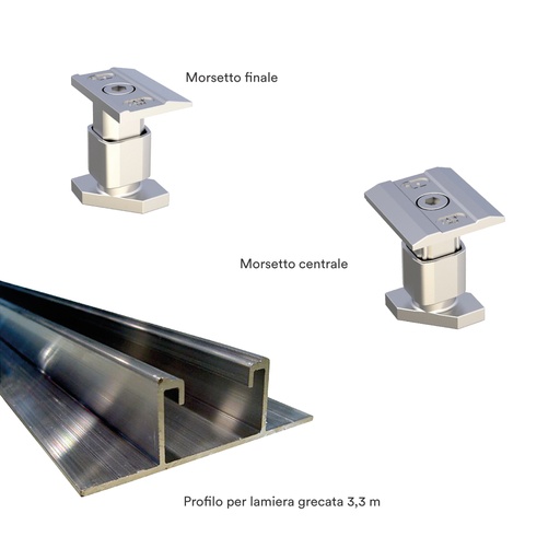 [STRU08G] Kit struttura fissaggio 8 pannelli fotovoltaici su lamiera GRECATA (1x8 oppure 2x4)