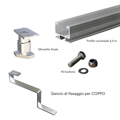 [STRU01C] Kit struttura fissaggio 1 pannello fotovoltaico su tetto in COPPI