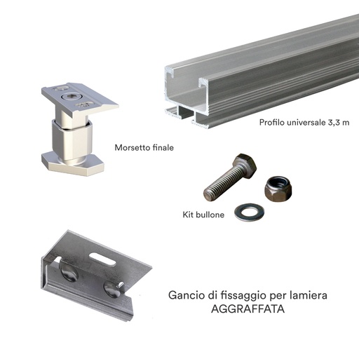 [STRU01A] Kit struttura fissaggio 1 pannello fotovoltaico su lamiera AGGRAFFATA
