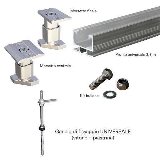 [STRU02U] Kit struttura fissaggio 2 pannelli fotovoltaici UNIVERSALE (1x2)