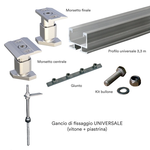 [STRU04U] Kit struttura fissaggio 4 pannelli fotovoltaici UNIVERSALE (1x4 oppure 2x2)
