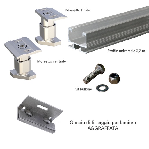 [STRU02A] Kit struttura fissaggio 2 pannelli fotovoltaici su lamiera AGGRAFFATA