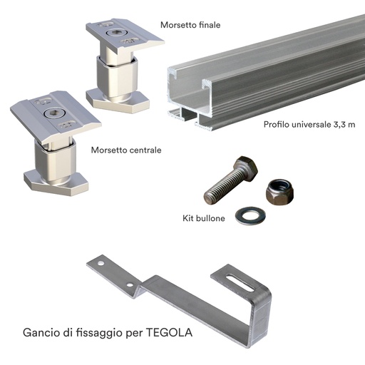 [STRU02T] Kit struttura fissaggio 2 pannelli fotovoltaici su tetto in TEGOLE