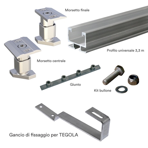 [STRU10T] Kit struttura fissaggio 9 pannelli fotovoltaici (1x9 oppure 3x3) su tetto in TEGOLE (copia)