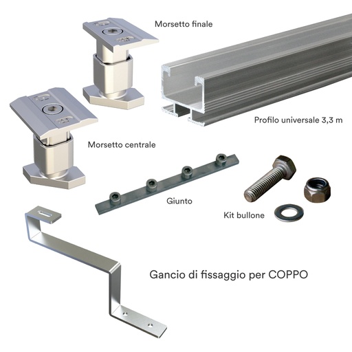 [STRU10C] Kit struttura fissaggio 9 pannelli fotovoltaici (1x9 oppure 3x3) su tetto in COPPI (copia)
